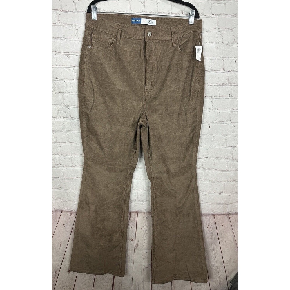Old Navy Pants Sz 16 Brown Corduroy Flare Higher High Rise Dark Academia NWT